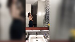 Rachel Cook bathroom selfie black skirt tits